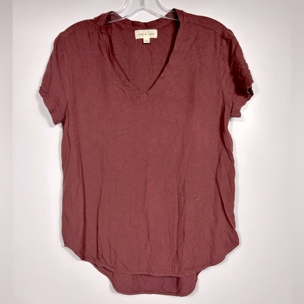 Anthropologie Cloth & Stone Tunic Top S Burgundy￼ Soft Pullover Hi Low Hem Short